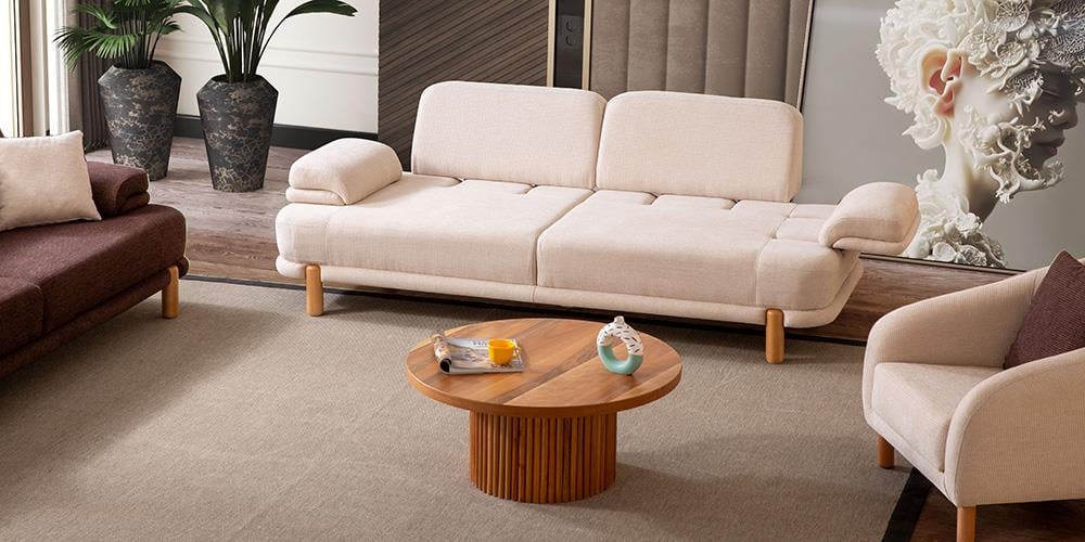 Roma Krem Üçlü Koltuk