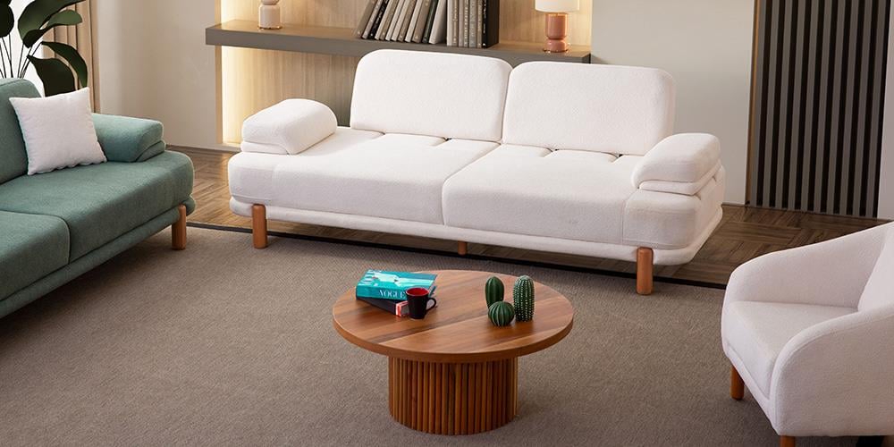 Roma Krem Üçlü Koltuk