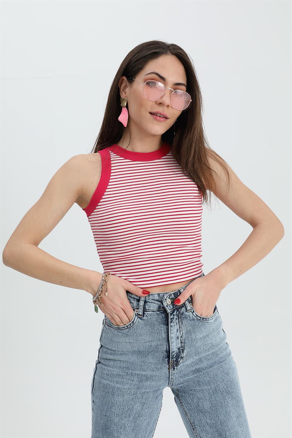 Atlet Geniş Biyeli Çizgili Kaşkorse - Mürdüm