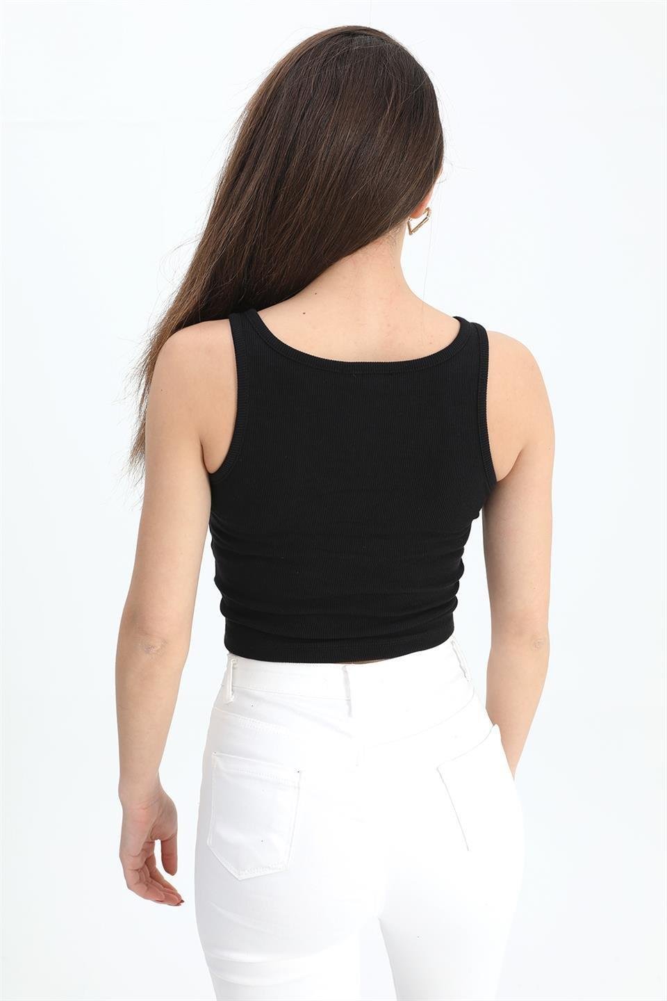 Atlet Önü Büzgülü Crop - Antrasit