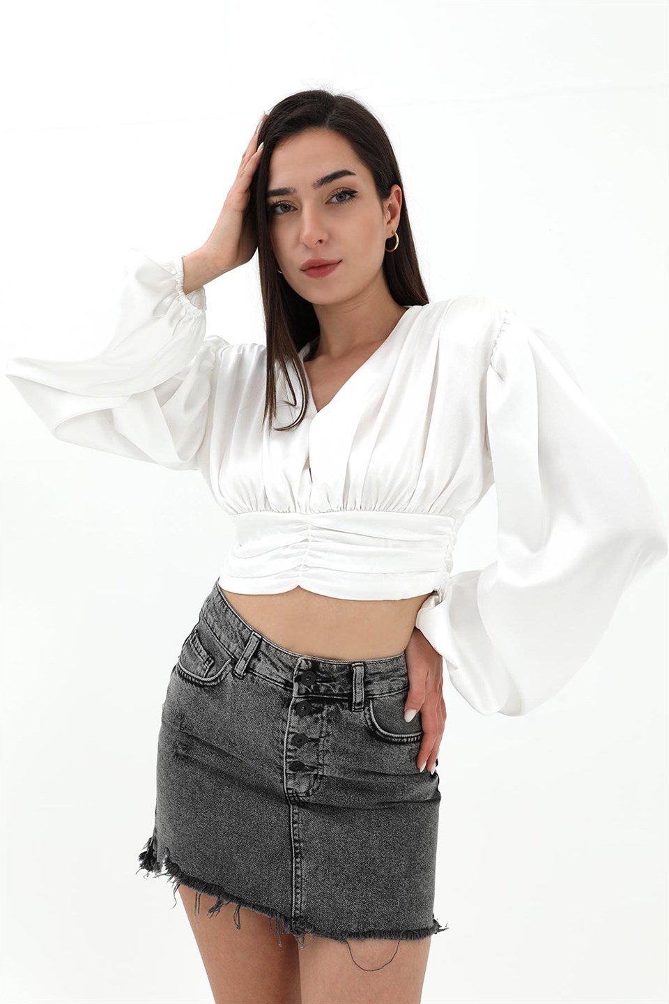 Beli Drapeli Balon Kol Bluz - Ekru