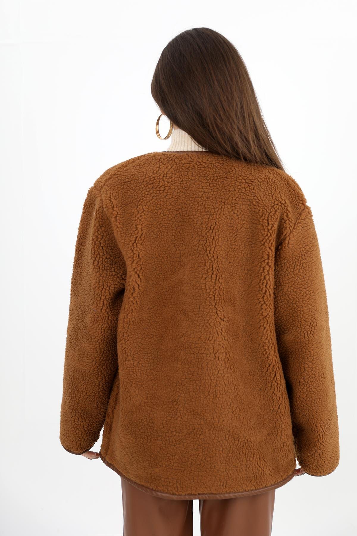 Bisiklet Yaka Kıvırcık Ceket - Camel