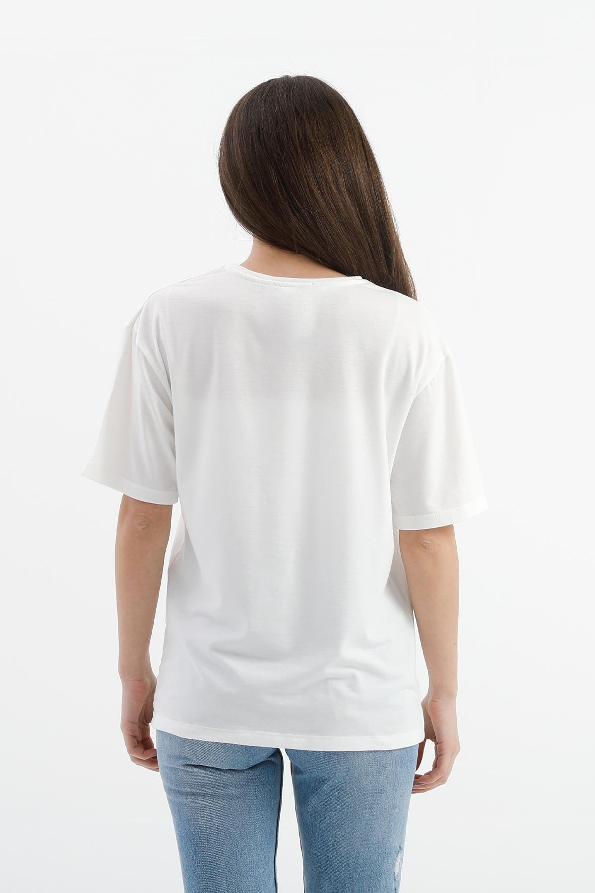 Bisiklet Yaka Kot Cep Detaylı T- shirt - Ekru