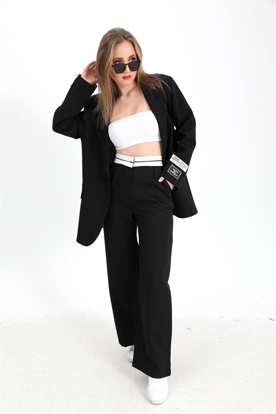 Blazer Ceket Kolu Arma Detaylı - Siyah