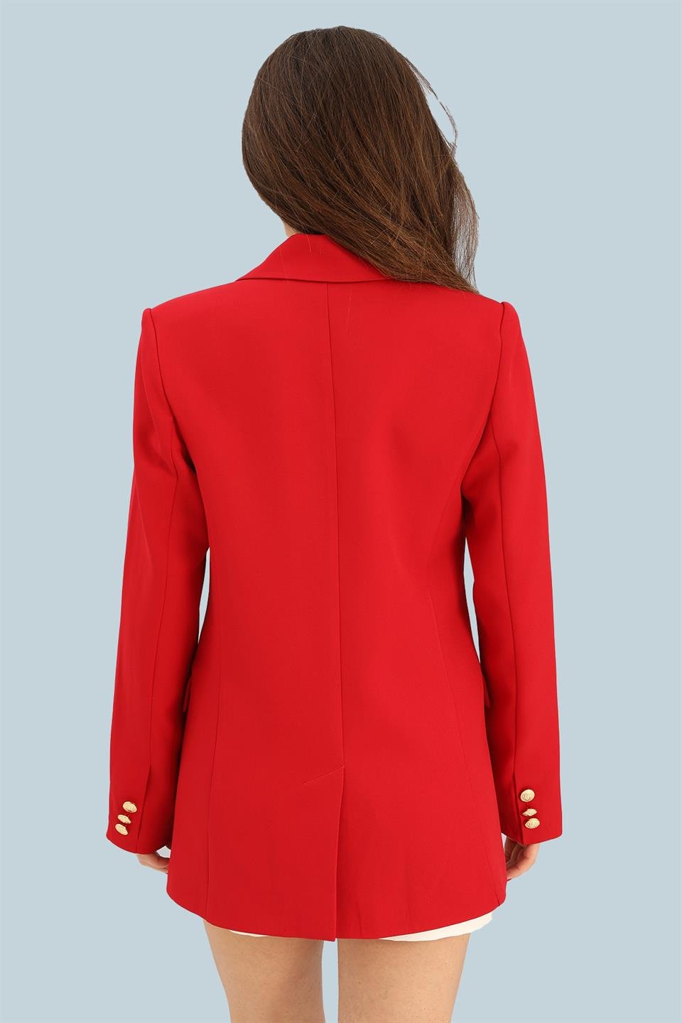 Blazer Fleto Cepli Atlas Kumaş Ceket - Kırmızı