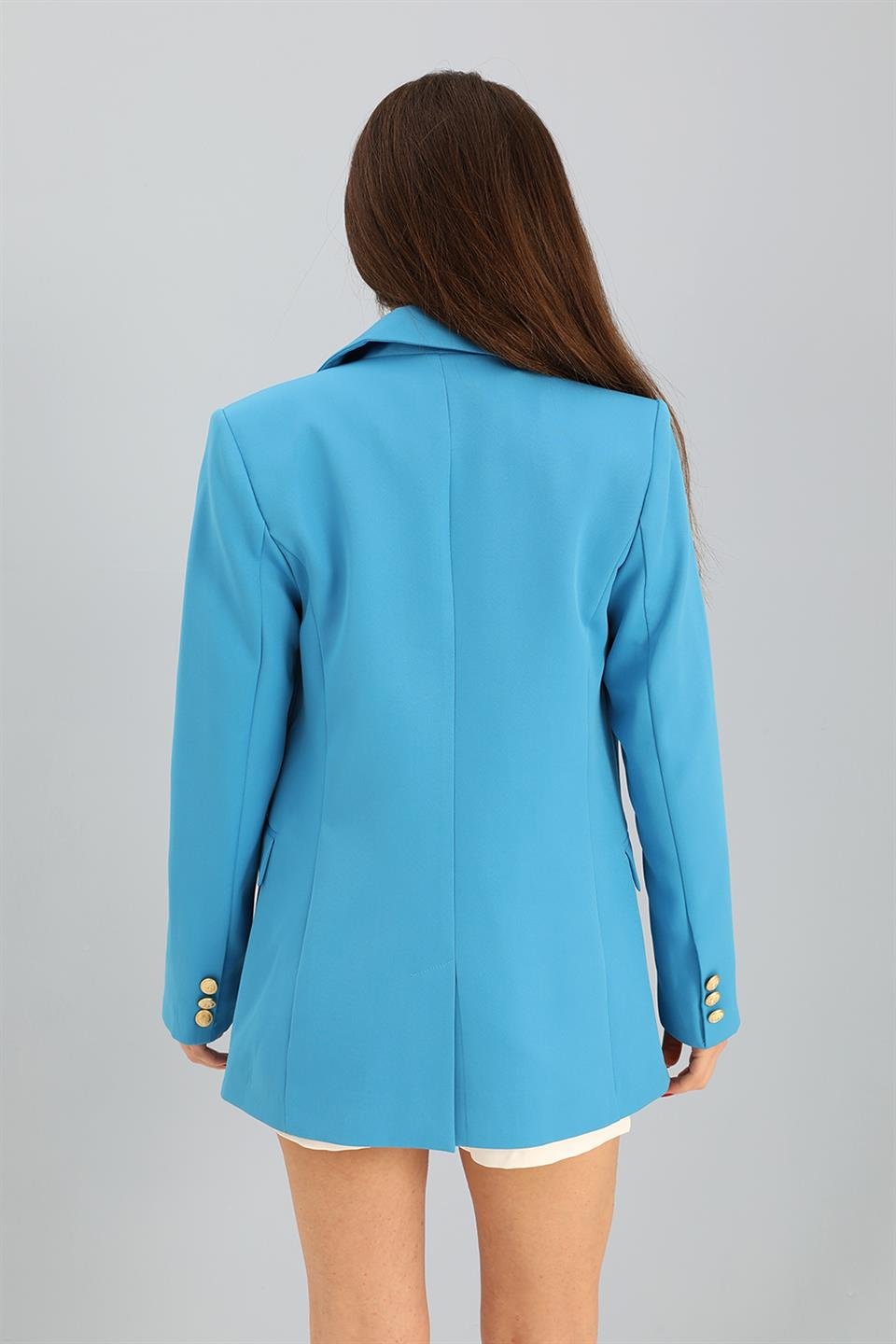 Blazer Fleto Cepli Atlas Kumaş Ceket - Mavi