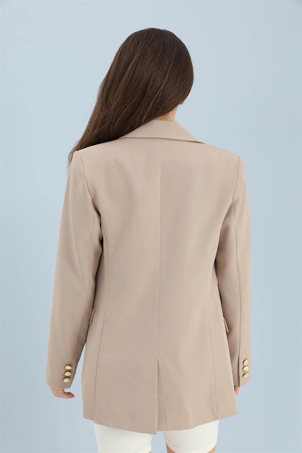 Blazer Fleto Cepli Atlas Kumaş Ceket - Taş