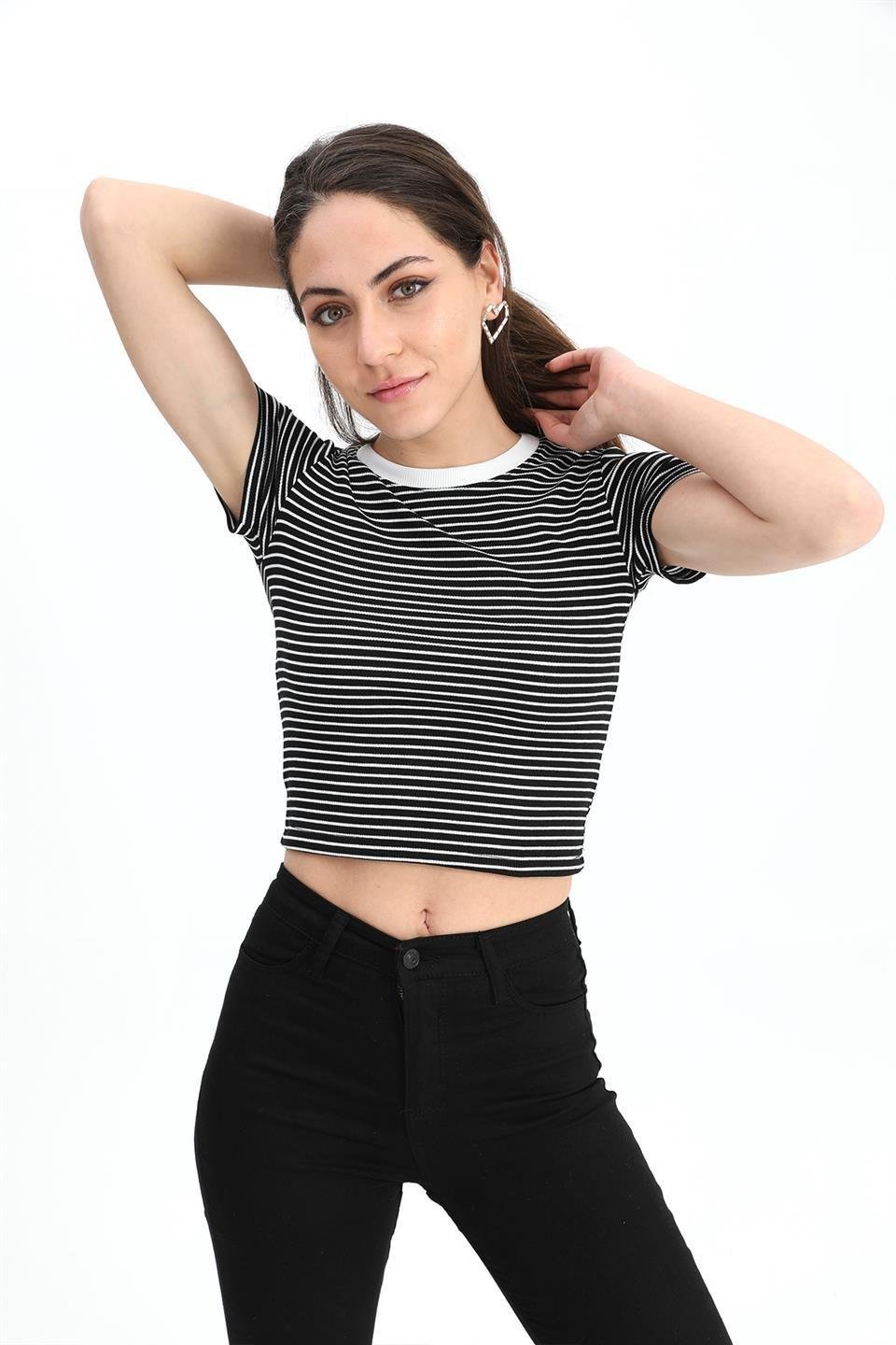 Bluz Bisiklet Yaka Çizgili Kaşkorse - Antrasit