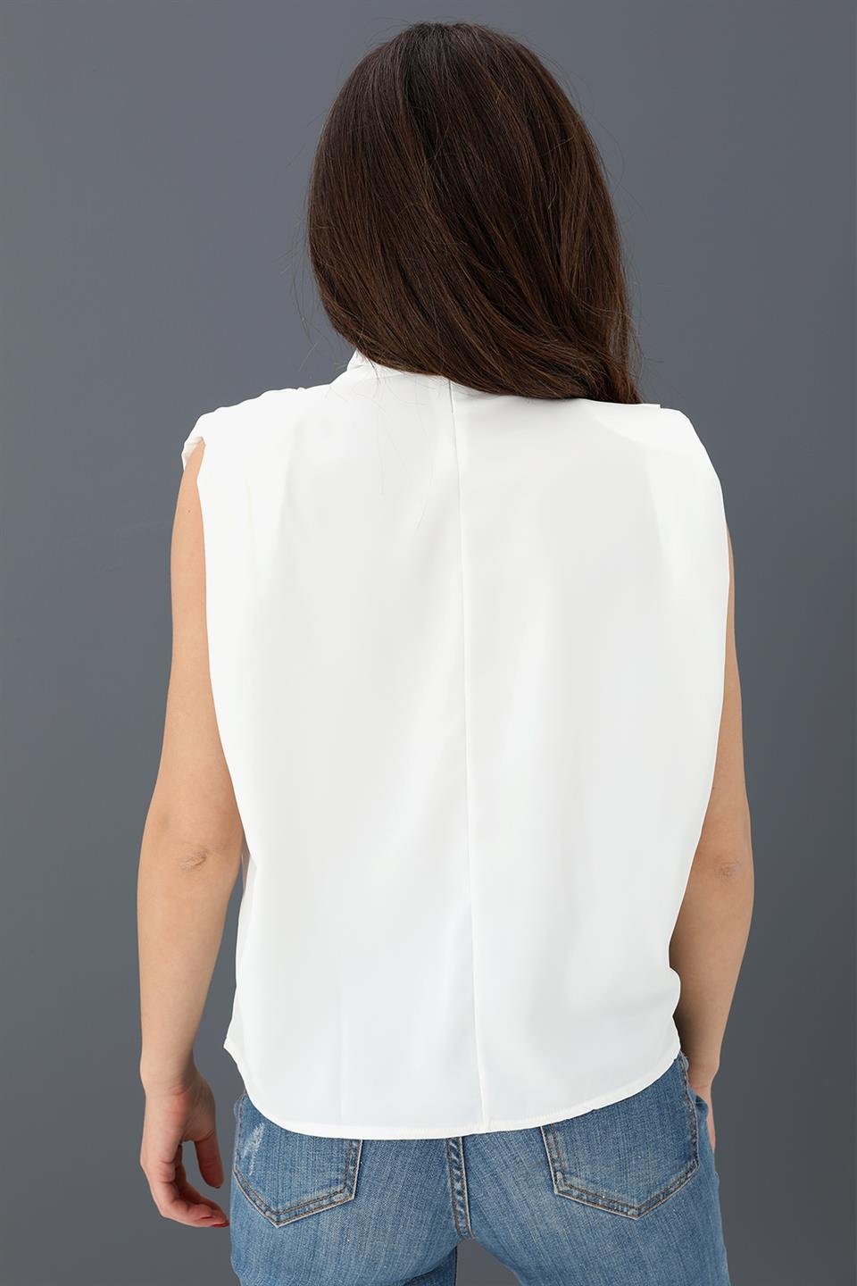 Bluz Kolsuz Degaje Yaka - Ekru