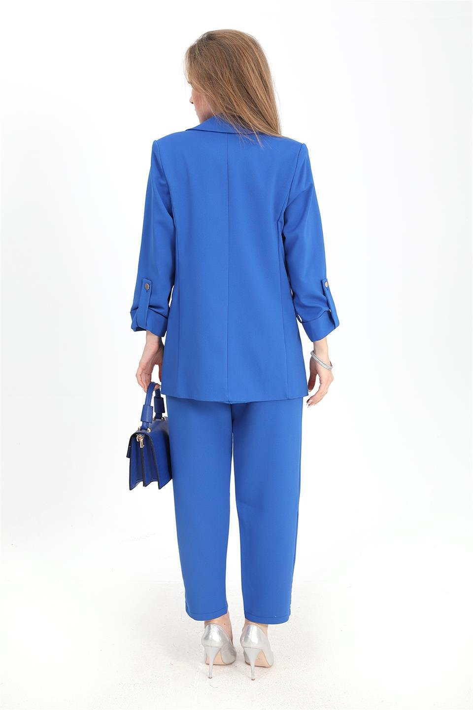 Ceket Kolu Katlamalı Atlas Kumaş - SaksMavisi