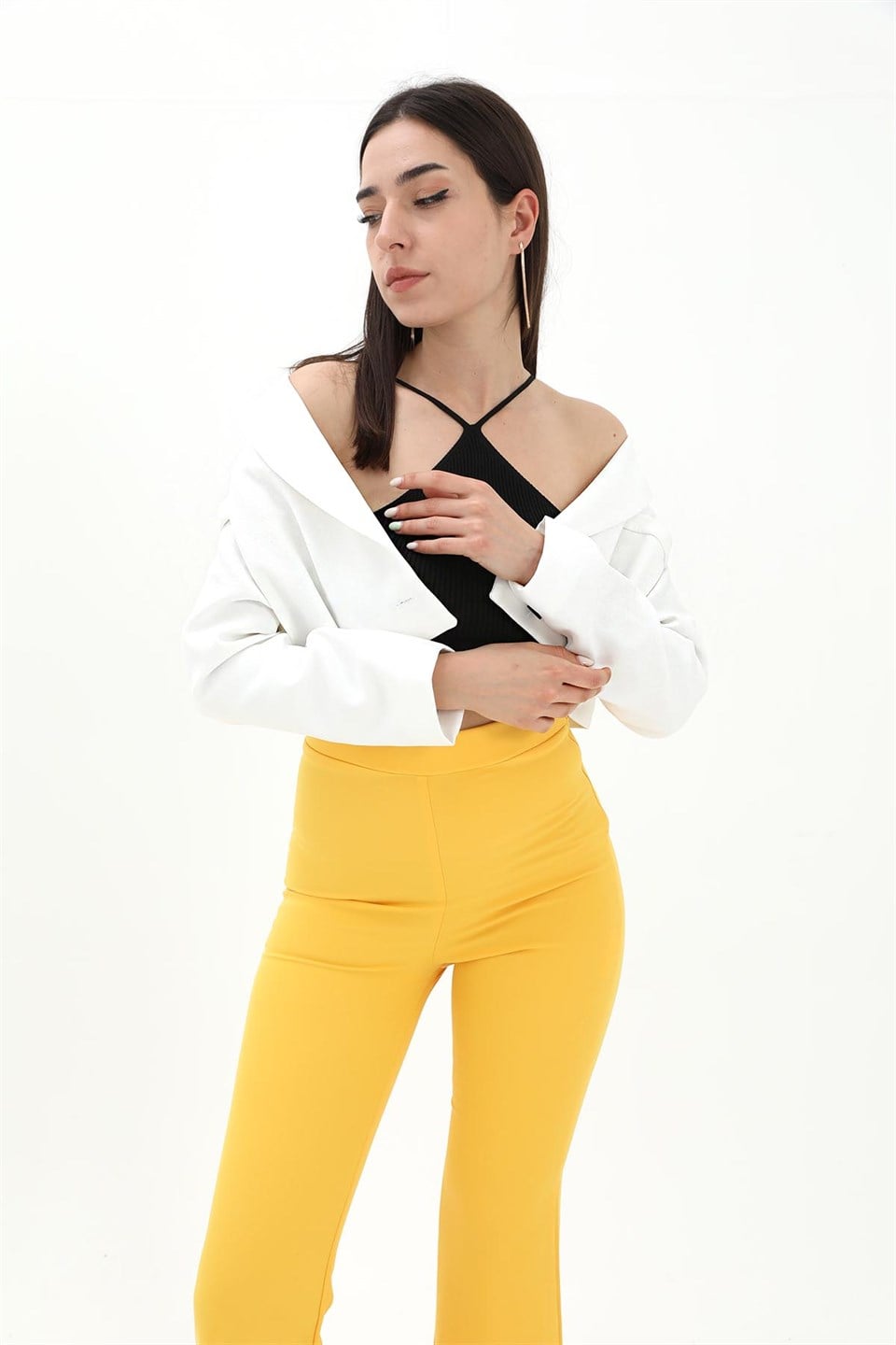Crop Blazer Kısa Ceket - Ekru