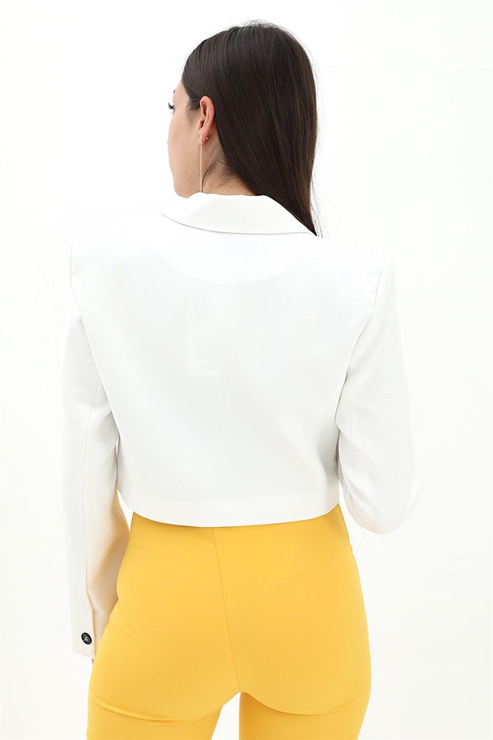 Crop Blazer Kısa Ceket - Ekru