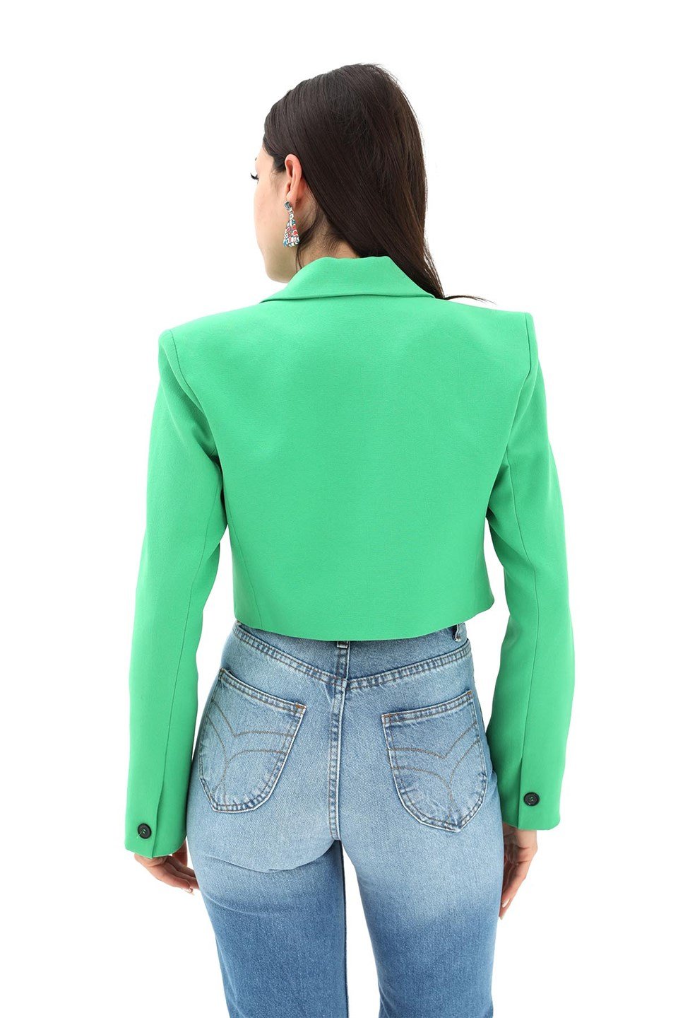 Crop Blazer Kısa Ceket - Yeşil