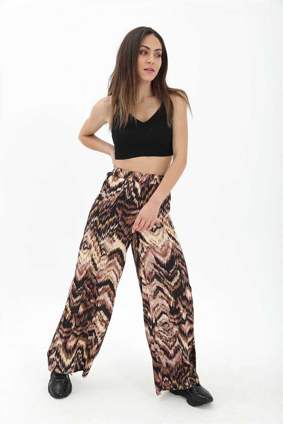 Dalga Desenli Pantolon - Kahverengi