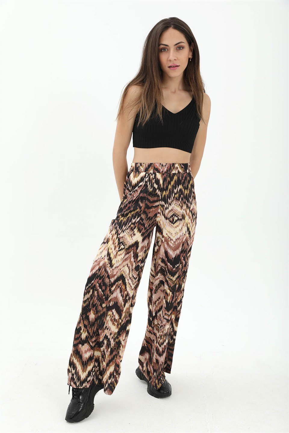 Dalga Desenli Pantolon - Kahverengi