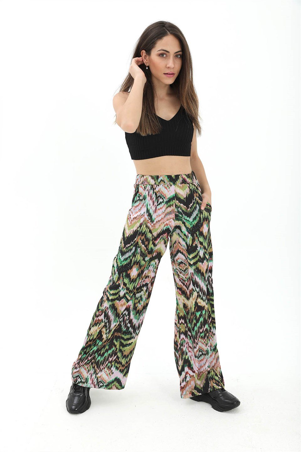 Dalga Desenli Pantolon - Yeşil