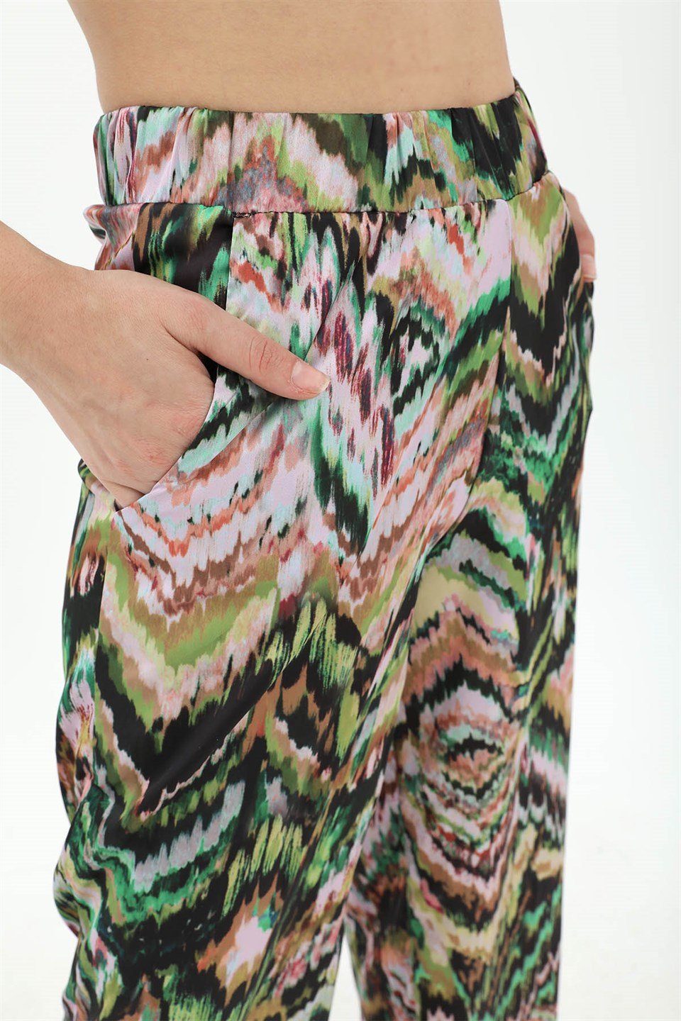 Dalga Desenli Pantolon - Yeşil