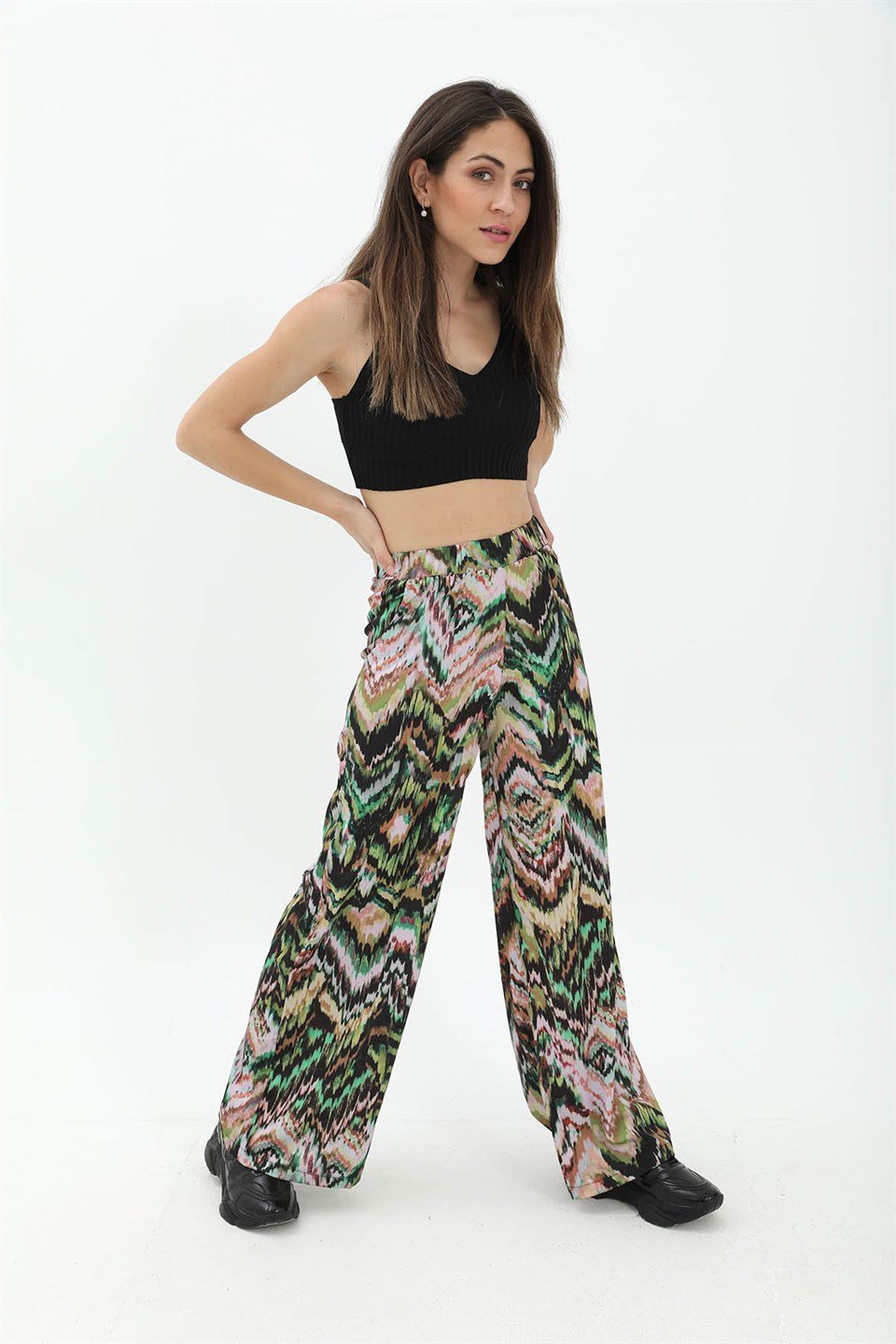 Dalga Desenli Pantolon - Yeşil