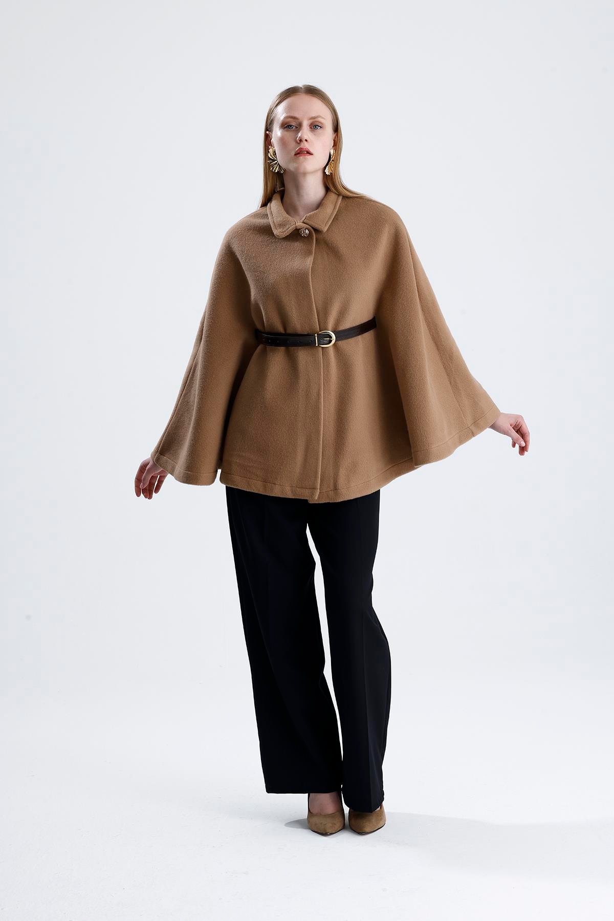 Deri Kemerli Kaşe Panço - Camel