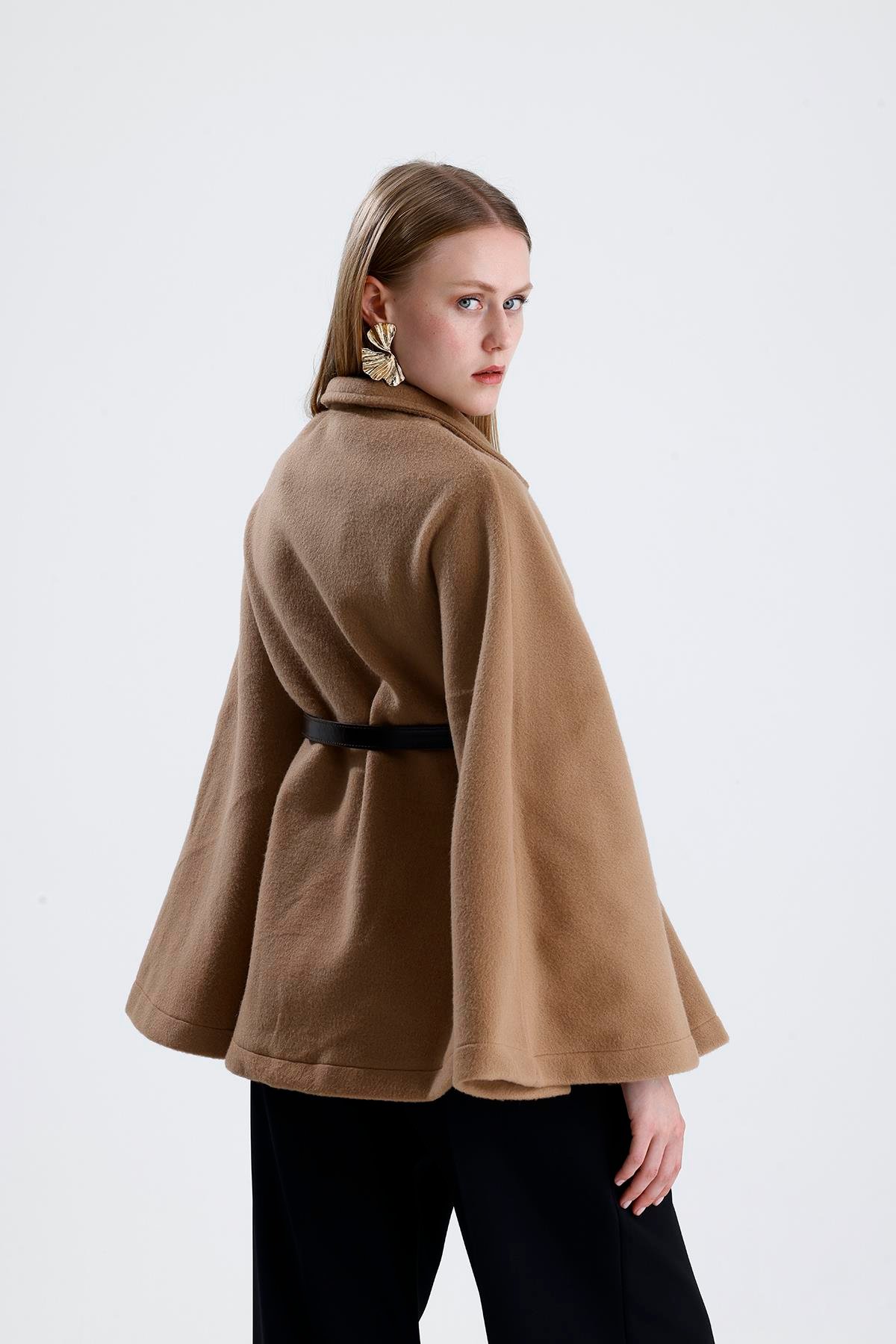 Deri Kemerli Kaşe Panço - Camel