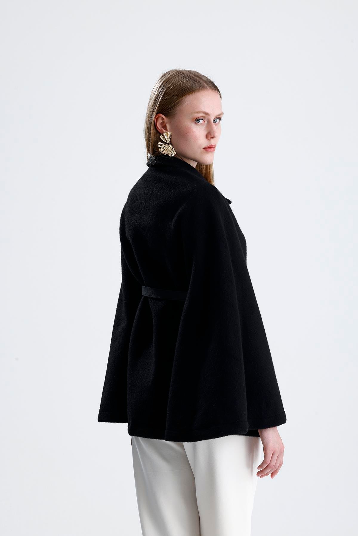 Deri Kemerli Kaşe Panço - Siyah