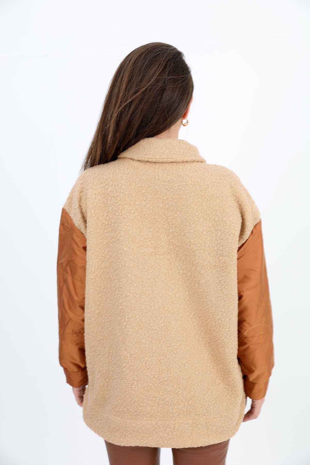 Gömlek Bergamo Kolları Kapitone Eteği Nakışlı - Bej