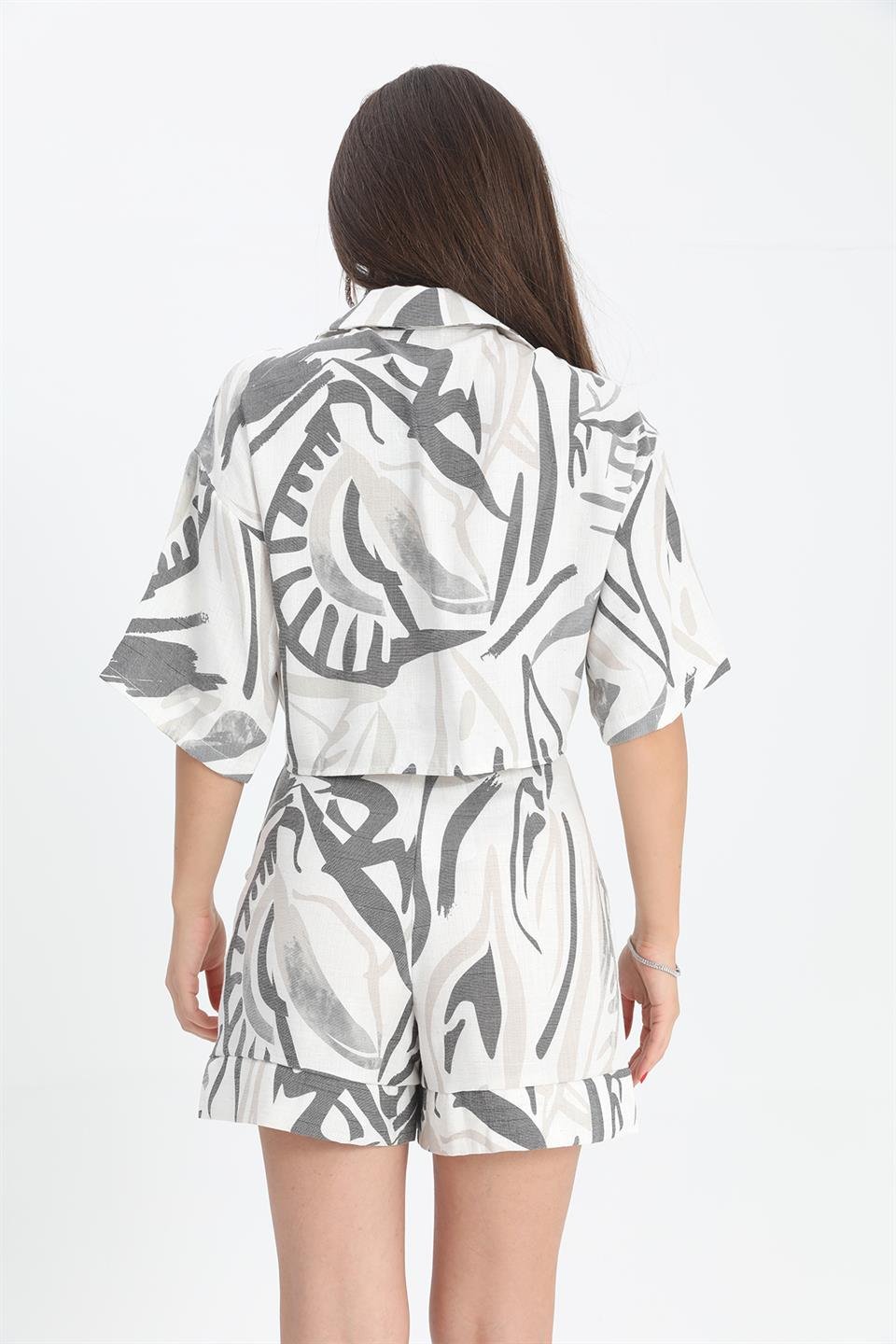 Gömlek Kısa Önden Bağlamalı Keten - Siyah