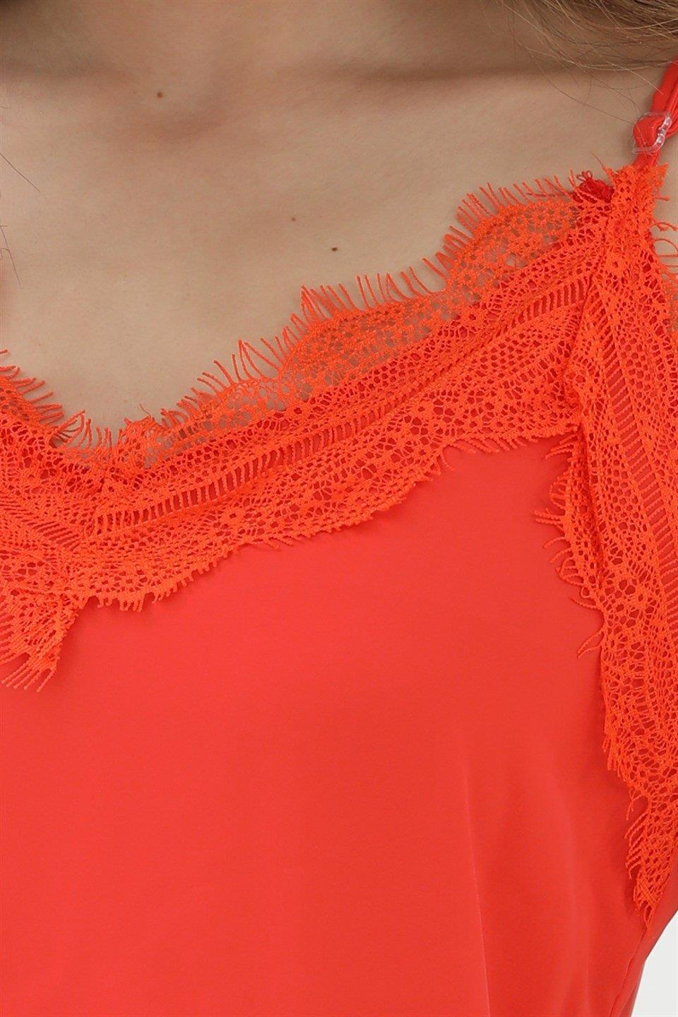 İp Askılı Ayarlanabilir Dantelli Atlet - Mercan