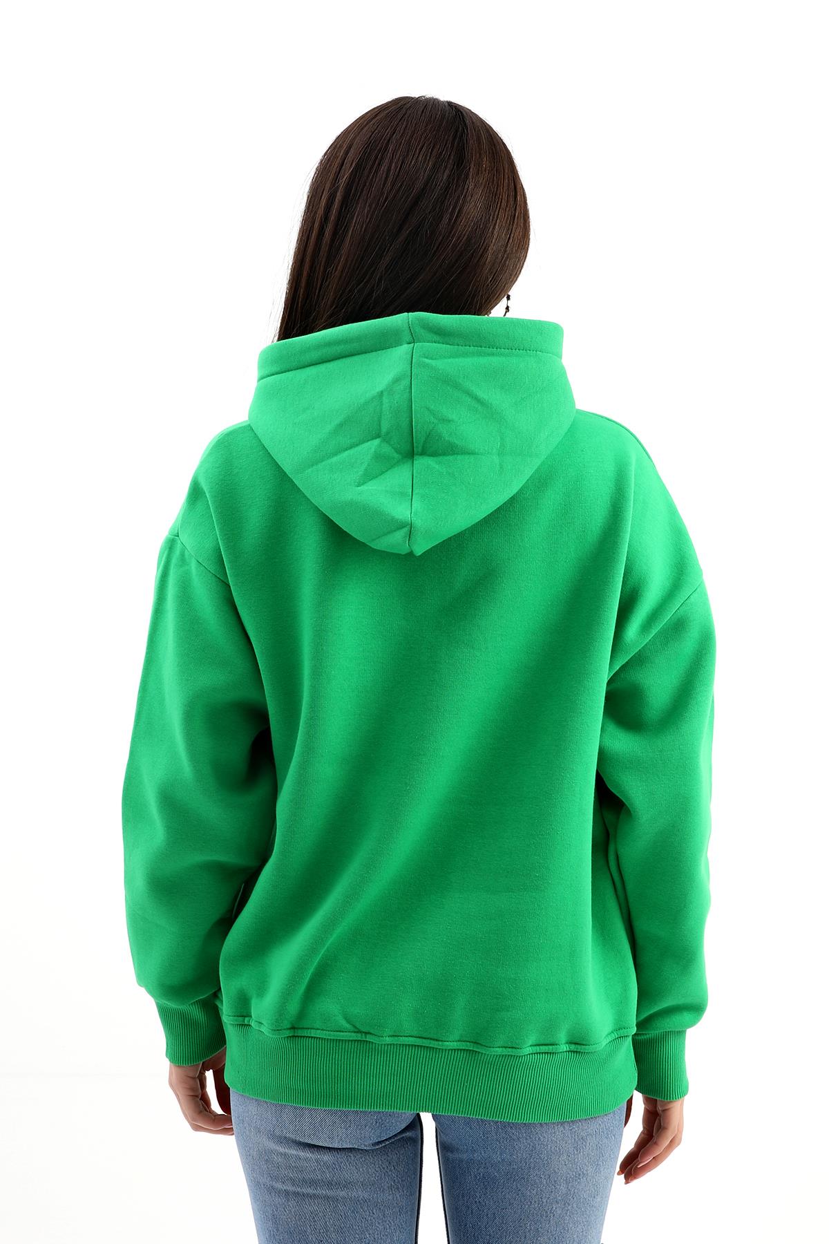 Kapüşonlu School Baskılı Üç İplik Sweat - Zümrüt