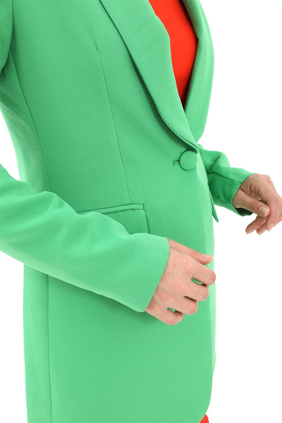Kruvaze Yaka Tek Düğme Vatkalı Blazer Ceket - Yeşil