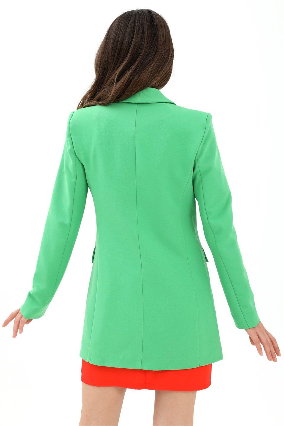 Kruvaze Yaka Tek Düğme Vatkalı Blazer Ceket - Yeşil