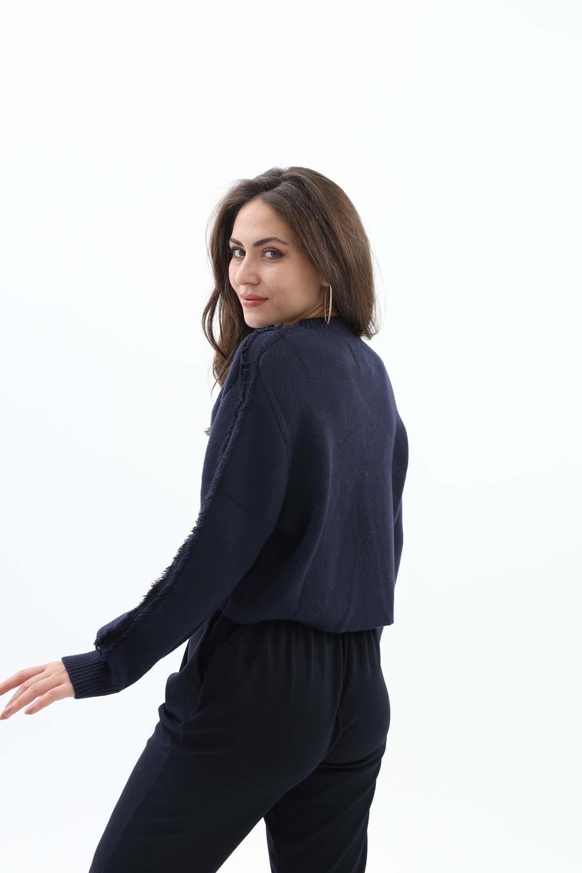 Önü Oval Fermuarlı Hırka - Lacivert