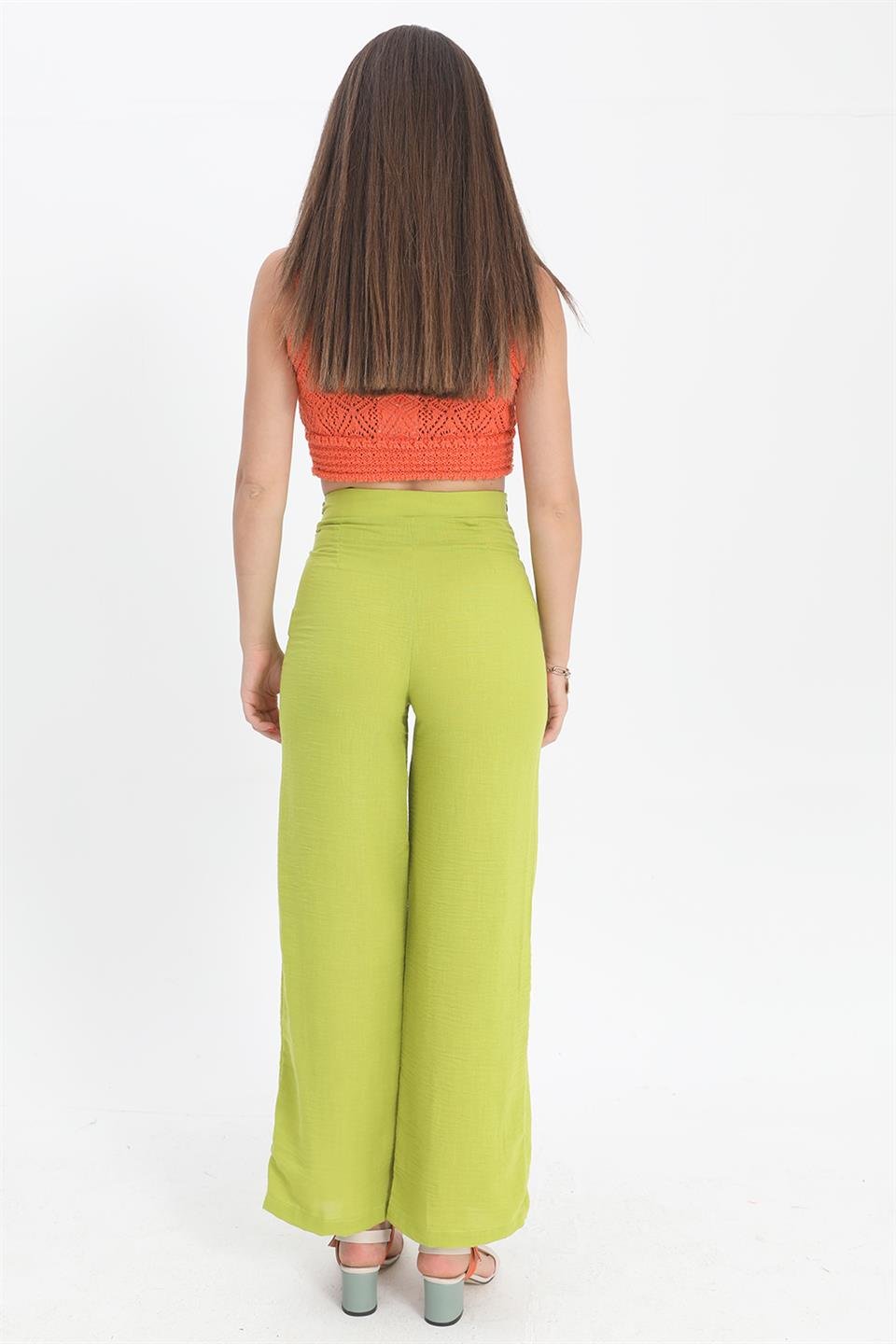 Pantolon Önden Bağlamalı Keten - Açık Yeşil