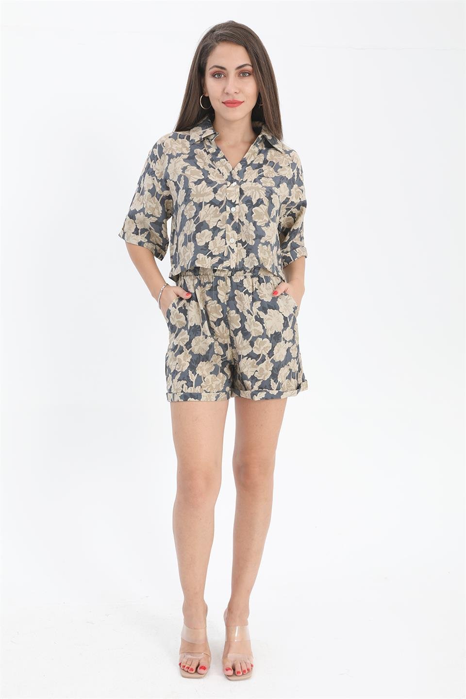 Şort Baskılı Duble Katlamalı Lastikli - Lacivert