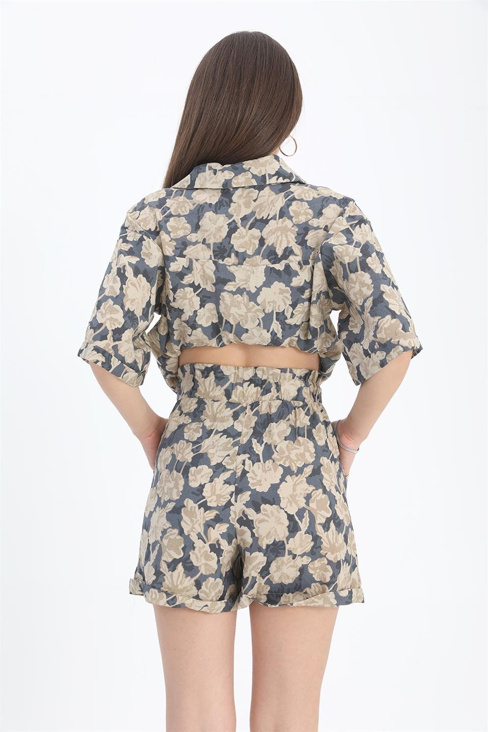 Şort Baskılı Duble Katlamalı Lastikli - Lacivert