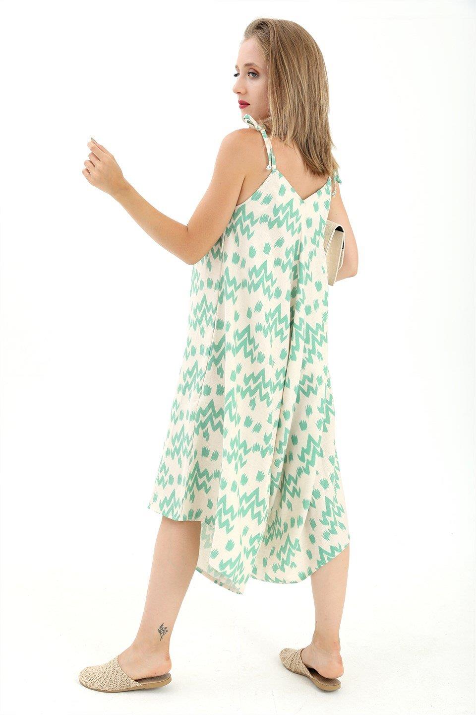 Tulum Ayarlanabilir Askılı Keten Desenli - Yeşil