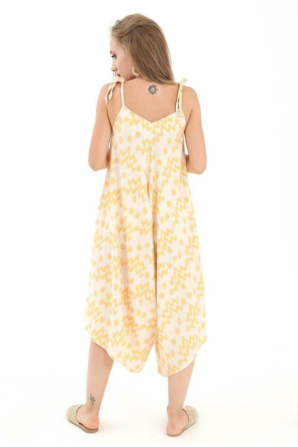 Tulum Ayarlanabilir Askılı Keten Desenli - Sarı