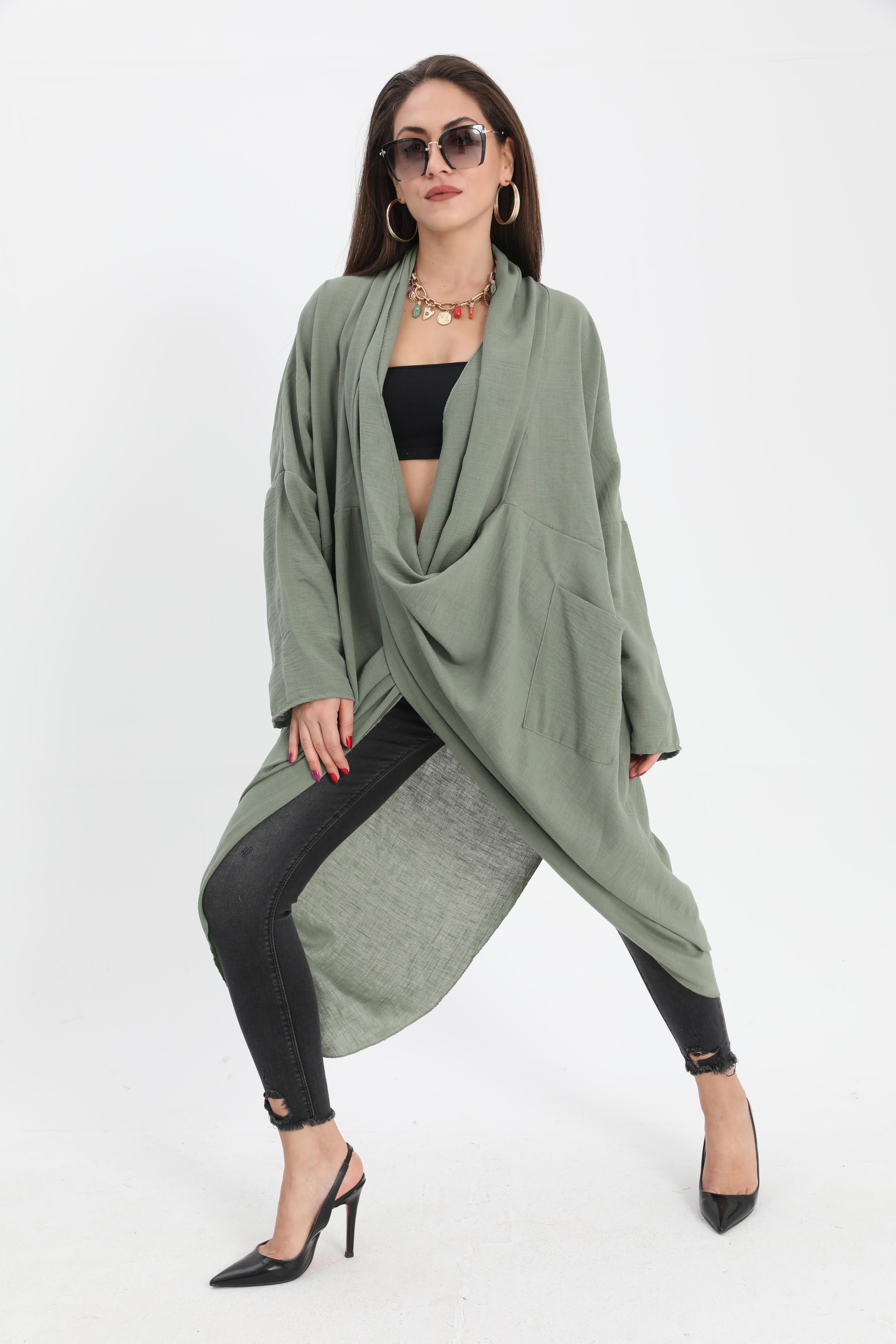 Tunik Bohem Cepli Düz Keten - Mint Yeşili
