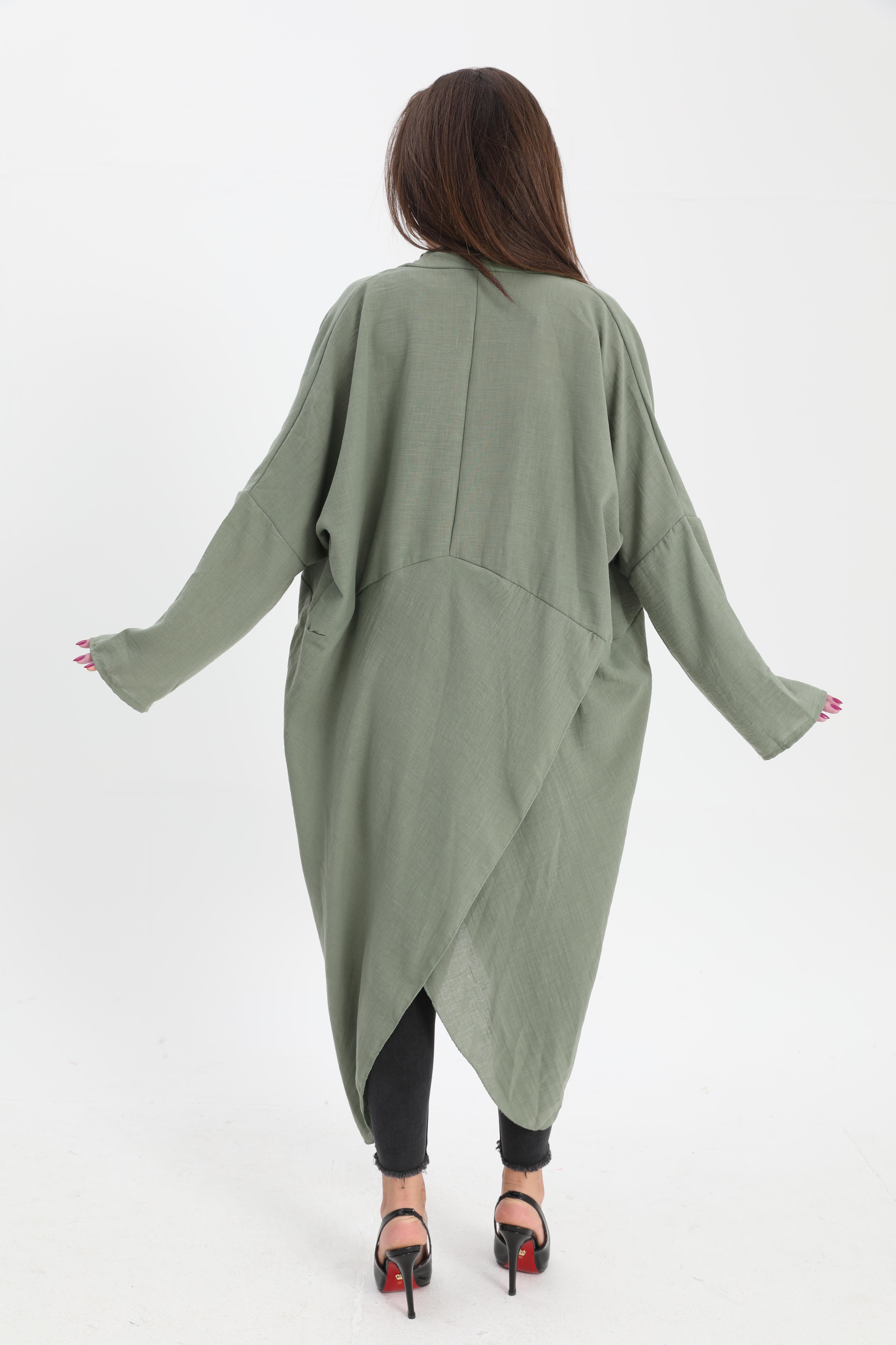 Tunik Bohem Cepli Düz Keten - Mint Yeşili