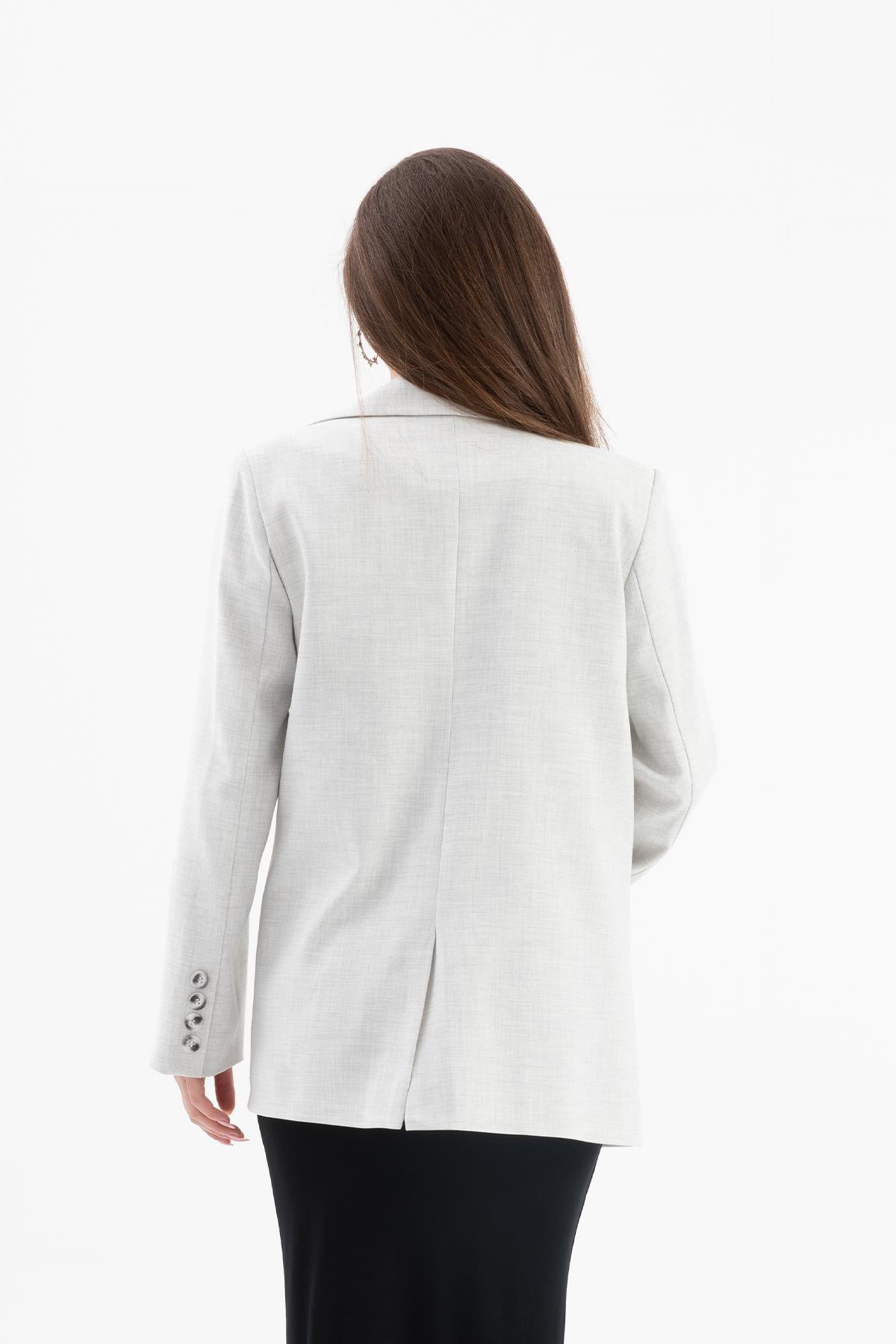 Üç Cep Kapaklı Kolu Arma Detaylı Poliviskon Ceket - Gri