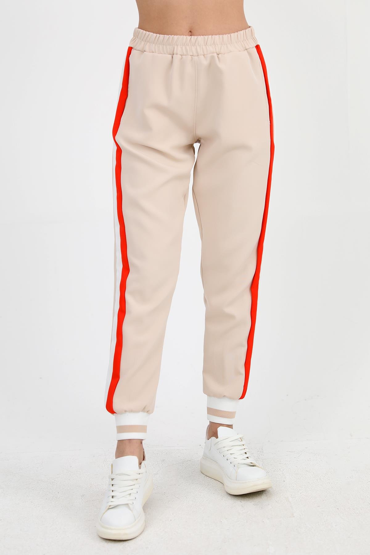 Üç Renk Fermuarlı Kapüşonlu Eşofman Takımı - Turuncu