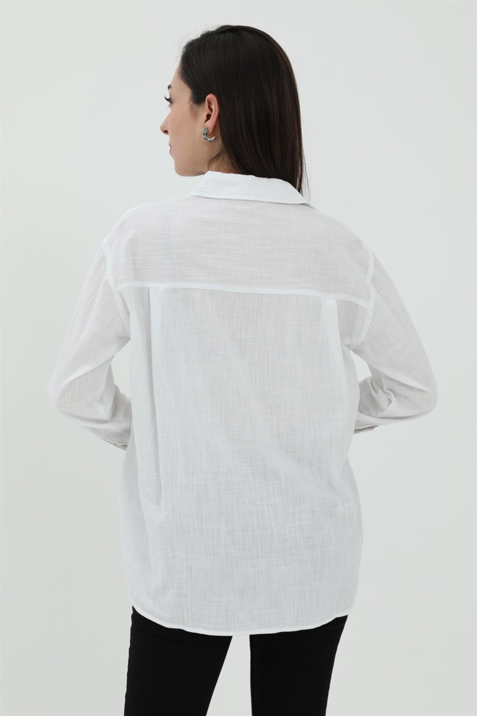 Uzun Kol Oversize Basic Gömlek - Beyaz