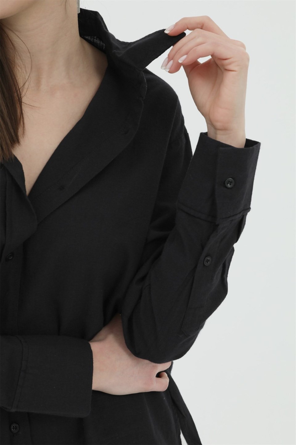 Uzun Kol Oversize Basic Gömlek - Siyah
