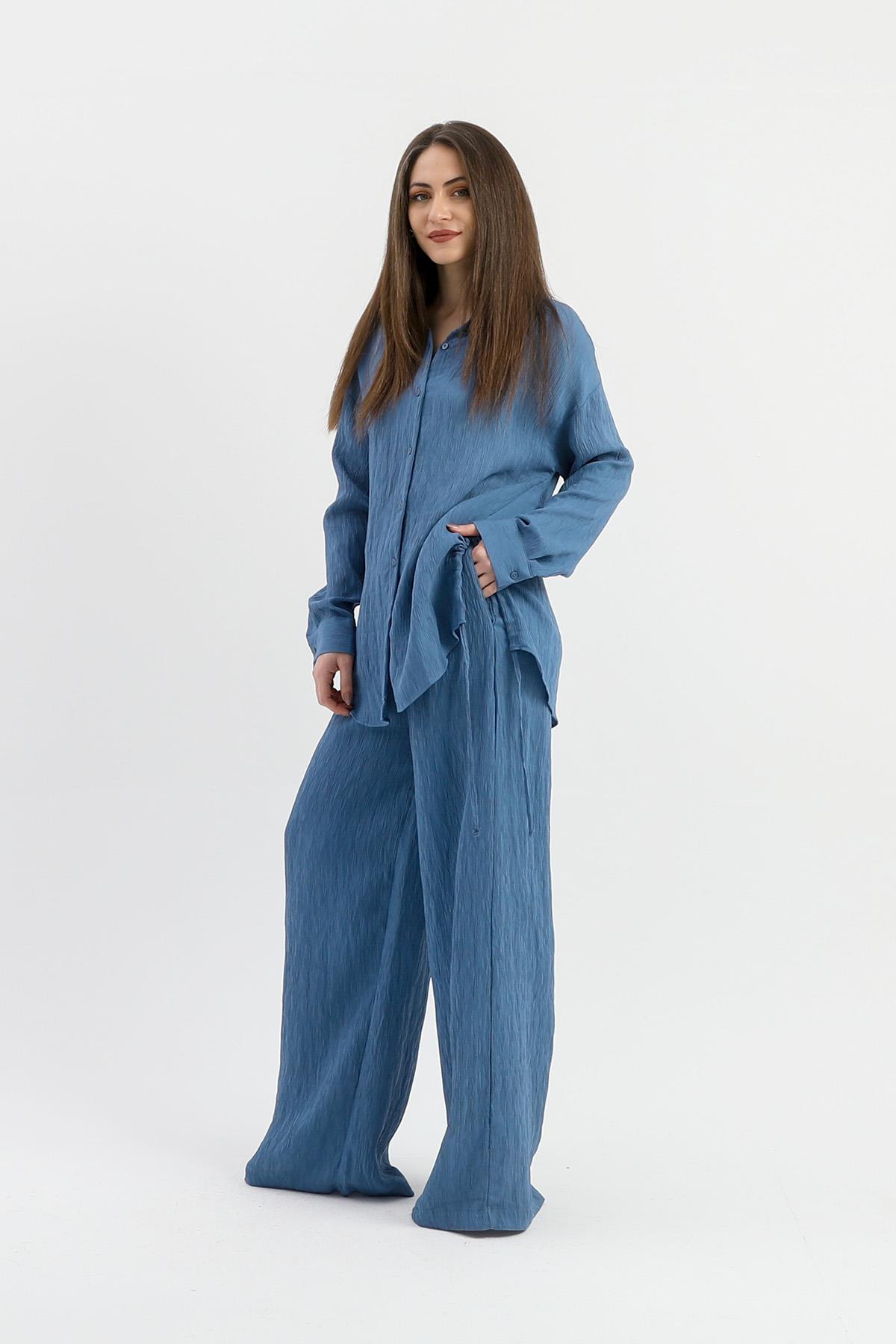 Yandan Bağlamalı Tunik Gömlek - İndigo