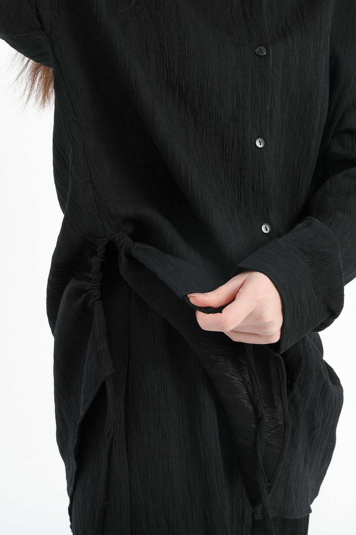 Yandan Bağlamalı Tunik Gömlek - Siyah