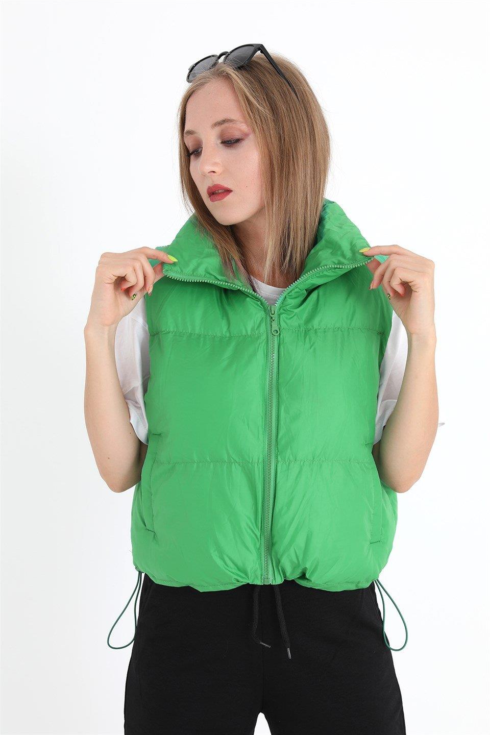 Yelek Önü Fermuarlı Paraşüt Kumaş - Yeşil