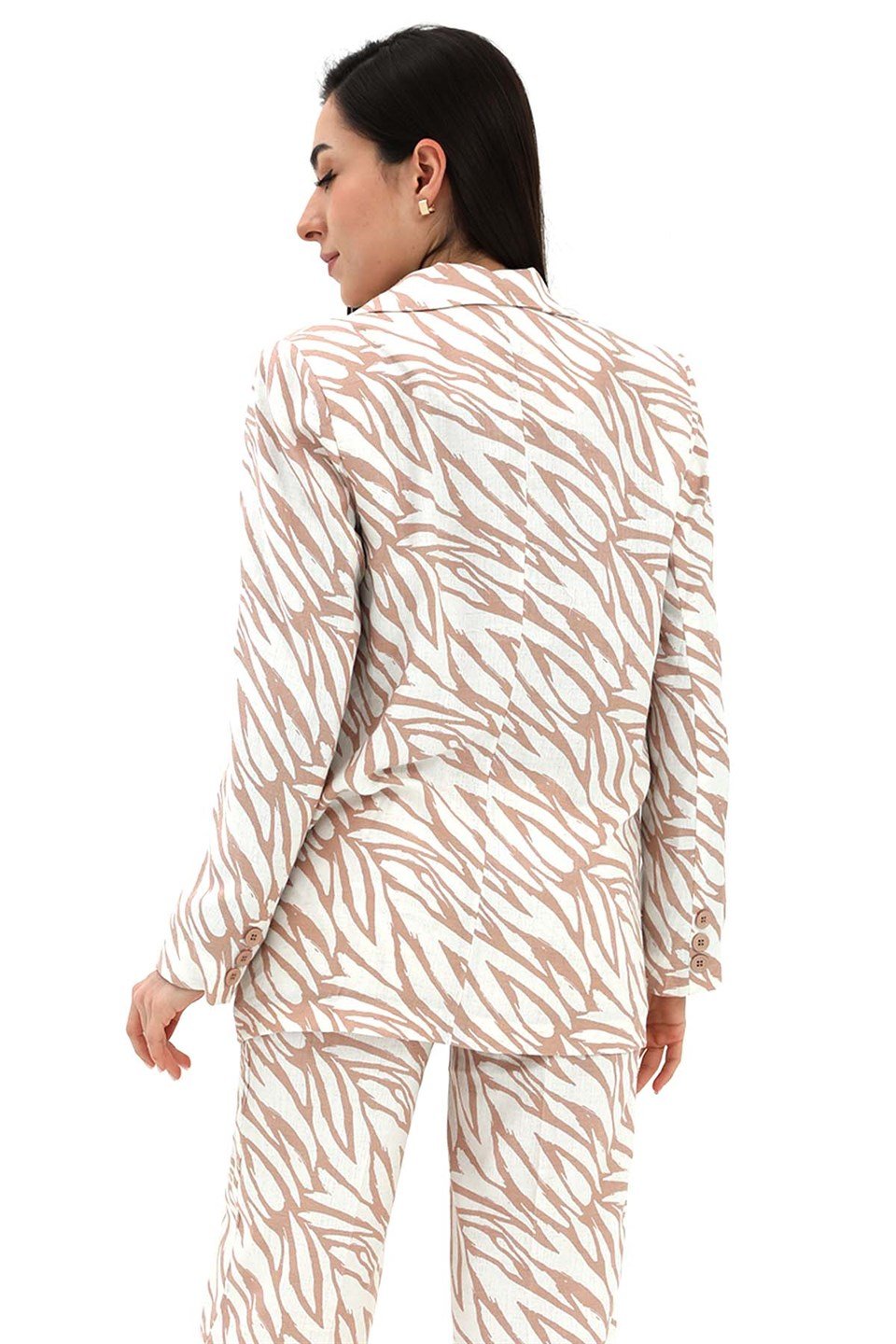 Zebra Desen Oversize Keten Ceket - Bej
