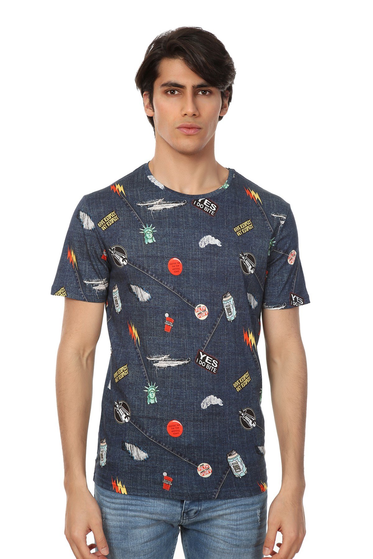 JOHN FRANK BASKILI DİJİTAL T-SHIRT MULTICOLOR