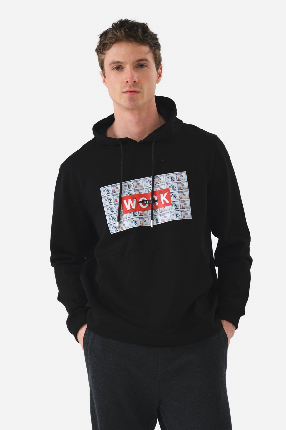 John Frank Cool Siyah Kapüşonlu Sweatshirt - Work
