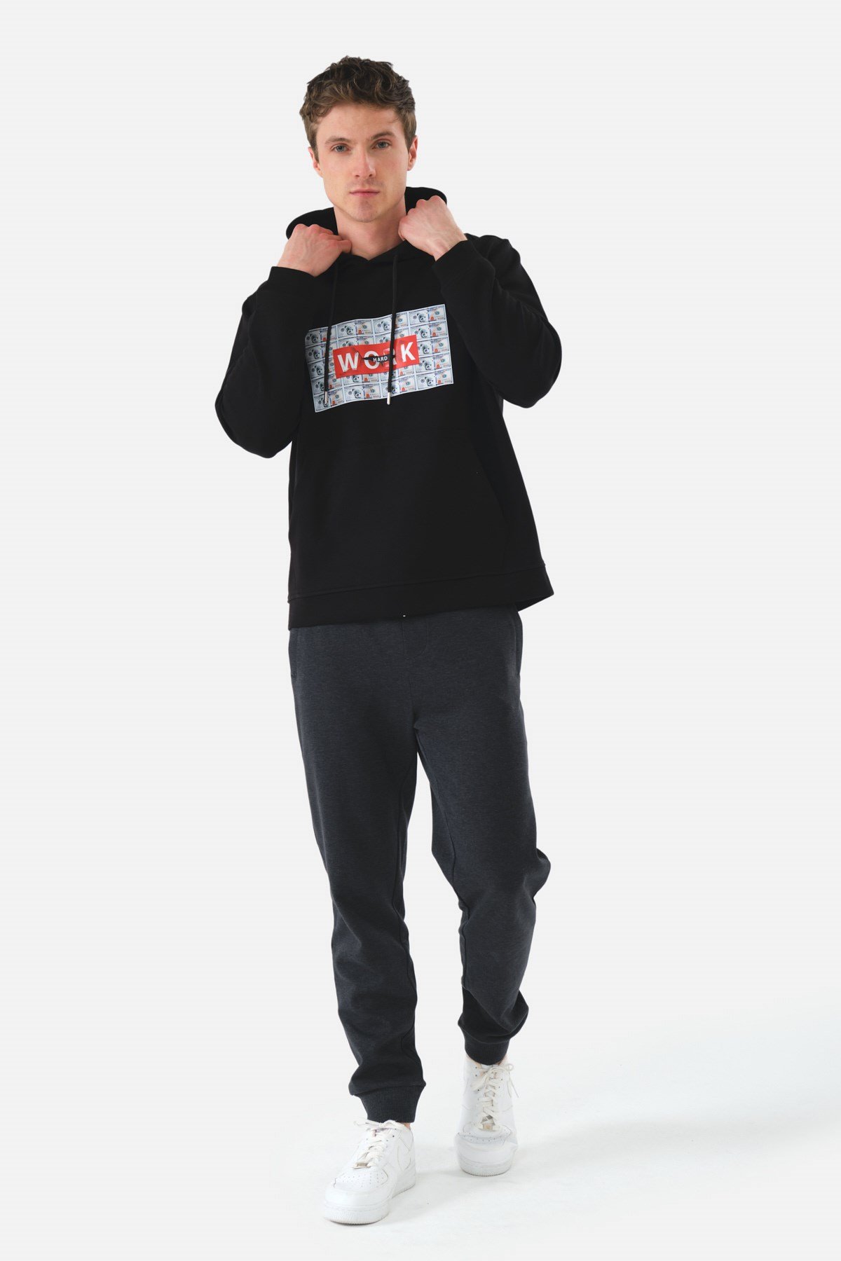 John Frank Cool Siyah Kapüşonlu Sweatshirt - Work